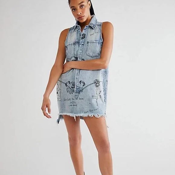 One Teaspoon Free People Tattoo Salty Dog Braxton Denim Mini Dress - Picture 1 of 9